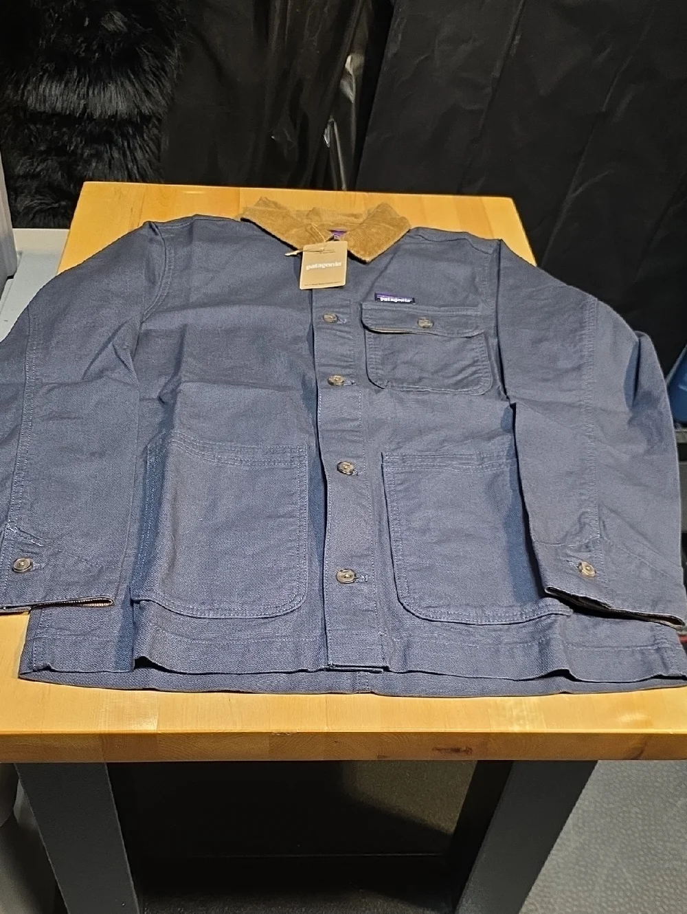 Patagonia Navy Jacket with Brown Corduroy Collar - Picture 1 of 7